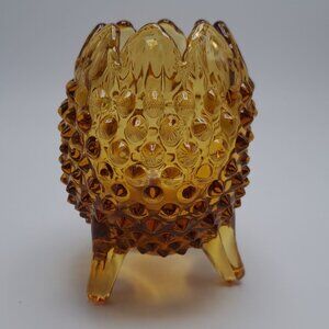 Vintage Fenton Amber Yellow Hobnail Glass Vase 3 Legged Design